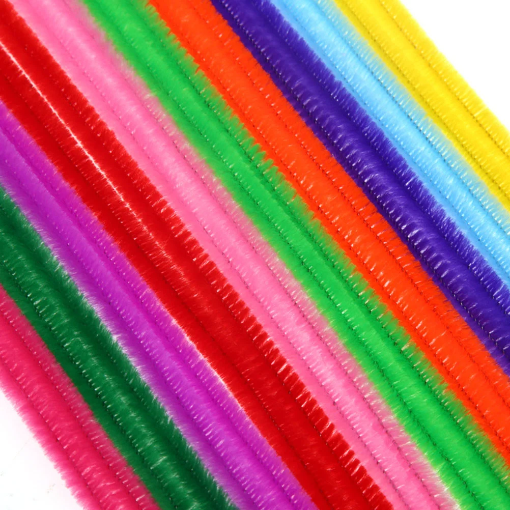 100pcs Kids Child Craft Plush Sticks Handmade DIY Materials Twistable Stick Toys (Assorted Color)