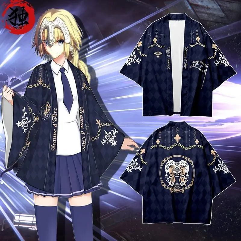 مصير الطرفية كيمونو Fgo ريشة المنسوجة صابر الملابس السوداء جوان دارك سترة انمي ياباني الرسوم المتحركة البشكير الأعلى