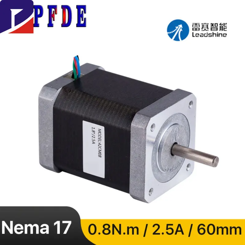 

Шаговый электродвигатель Leadshine Nema 17 (42CM08), 60 мм, 0,8 Нм, 2,5 А, 4 провода, для 3D-принтера, гравировально-фрезерного станка с ЧПУ