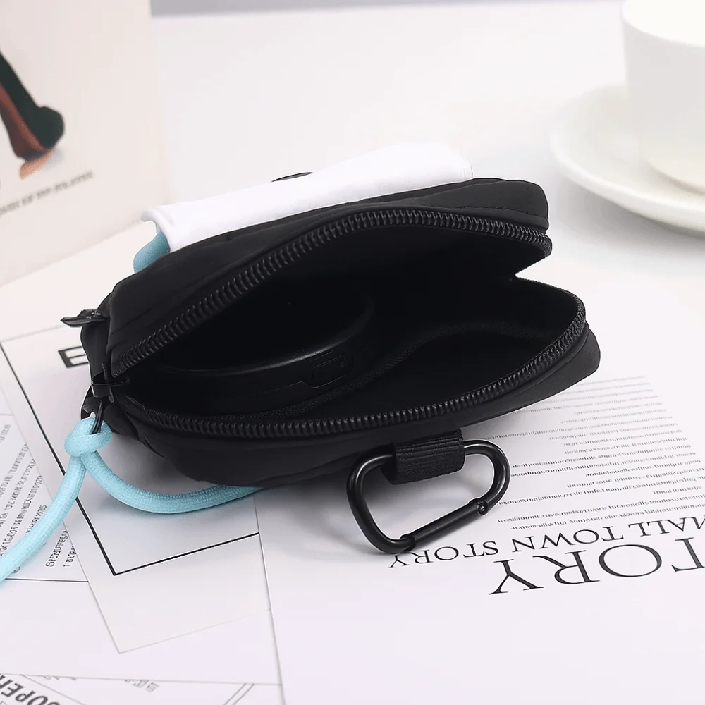 Simple Contrast Color Canvas Coin Purse Square Zipper Earphone Bag Korean Style Lightweight Mini Storage Bag Outdoor