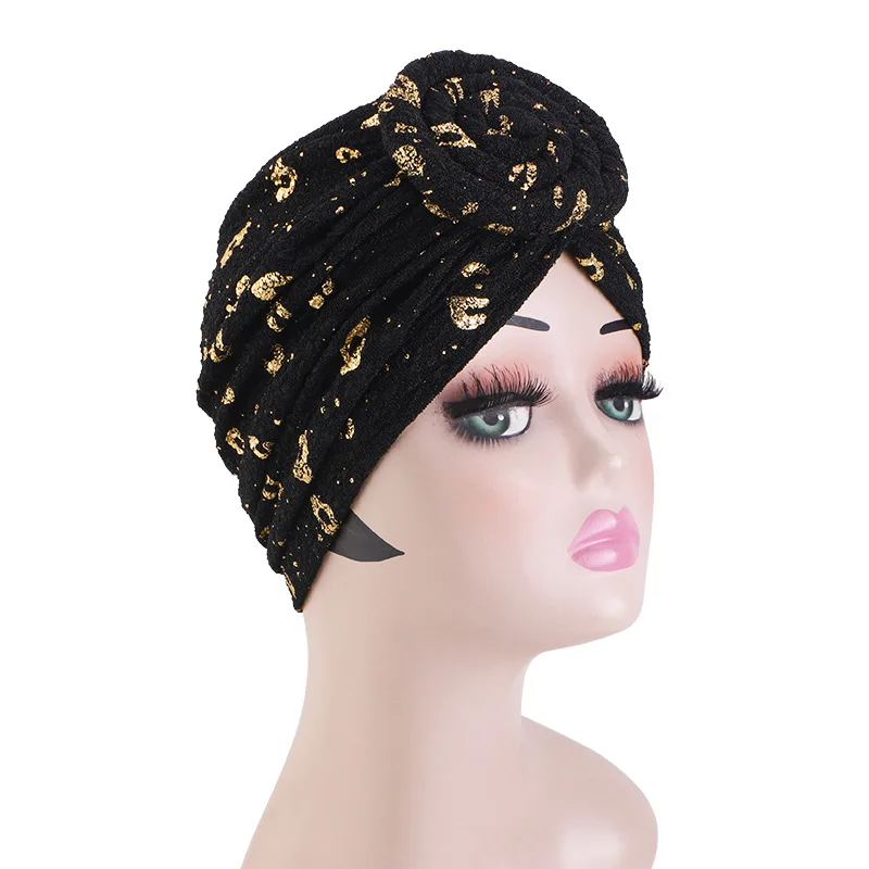 Neue Damen-Hijabs, Turban-Hüte, Pailletten-Kopftücher in Unifarben, Afrikanische Kopfwickel, Elastische Haabedeckung, Hochzeits-Party-Kopfbedeckung, Turban – Detail 10