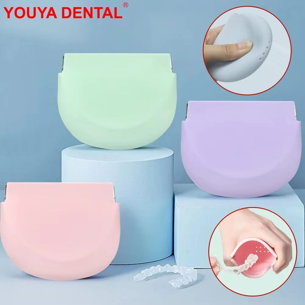 Dental Silicone Retainer Case Denture Bath Box Storage Cleaning 2-In-1 Mouth Guard Container Invisible Braces False Teeth Holder