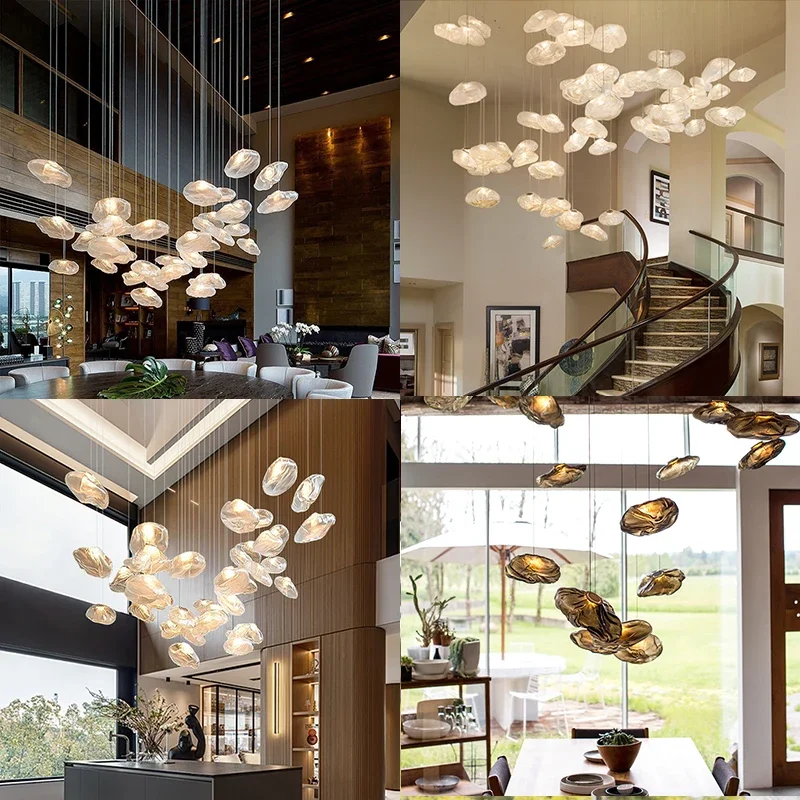 Nordic Lighting Cloud Design Glass Chandelier Villa Stairwell Living Room Dining Room Eye Protection Indoor Pendant Led Lights