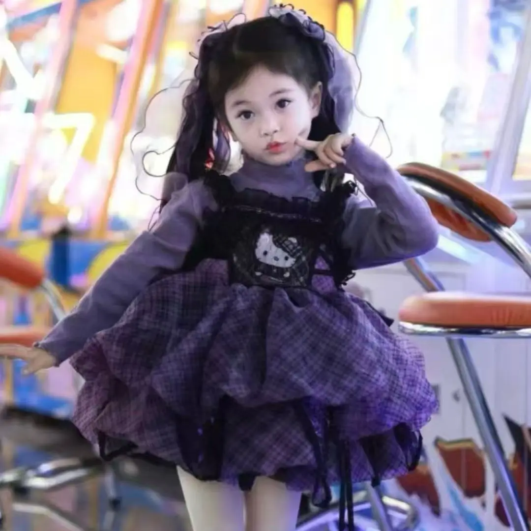 

Аниме Kuromi для девочек, платье принцессы Лолиты, украшение с бантом, праздничное платье, юбка-пачка с рюшами, многослойное платье, бальное платье, праздничный подарок