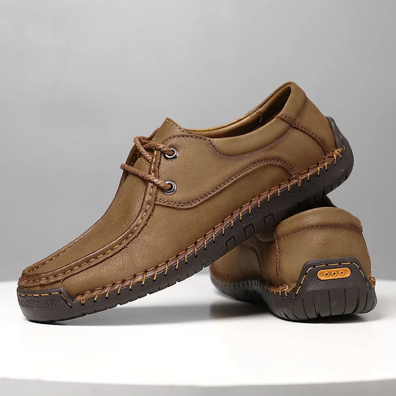 Handmade Casual Shoes For Men Lace Up Split Leather Moccasins Plus Size 38-47 Tenis Masculinos