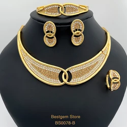 Vintage Dubai 18K Gold Plated Jewelry Sets Crescent Shape Necklace Earrings Ring Bracelet Women Set Jewelry For Wedding Party