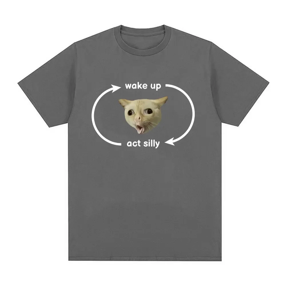 Wake Up Act Silly T Shirt Funny Cute El Gato Meme Print Short Sleeve T-shirt Men Women Casual 100% Cotton Oversized T Shirts image 3