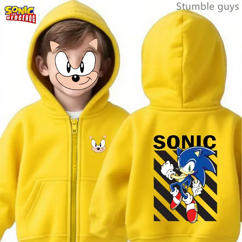 سونيك كيدز أنيمي الرمز البريدي هوديي ربيع الخريف الفتيان ملابس الفتيات ملابس رياضية دافئة لباس غير رسمي