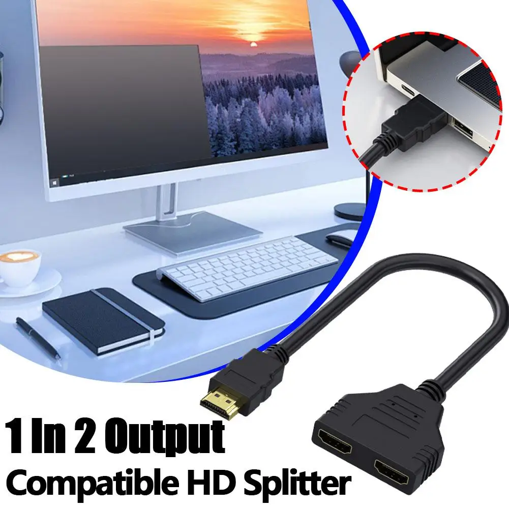 HDMI-compatible Splitter Adapter1 Male Input To 2 Screens Displayed Female Output 1080P Full HD Cable Converter For Monitor I7Q1