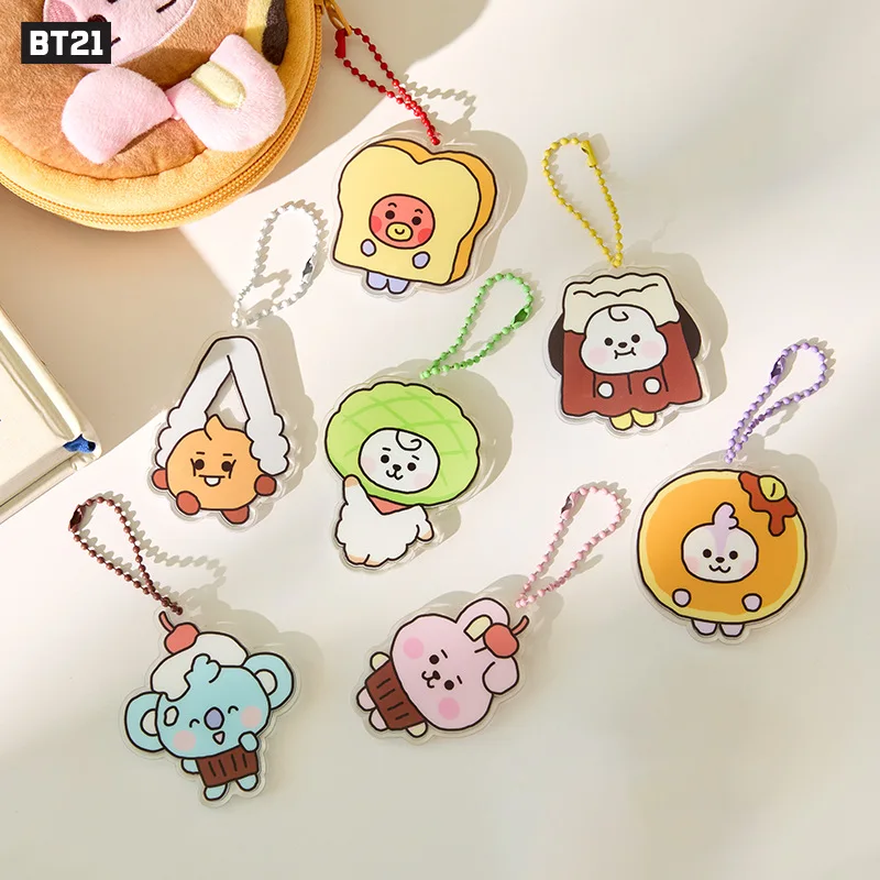 Kawaii BT21 Anime Peripherals Tata Rj Chimmy Cooky Shooky Mang Koya Cartoon Student Bus Card Holder with Long Lanyard