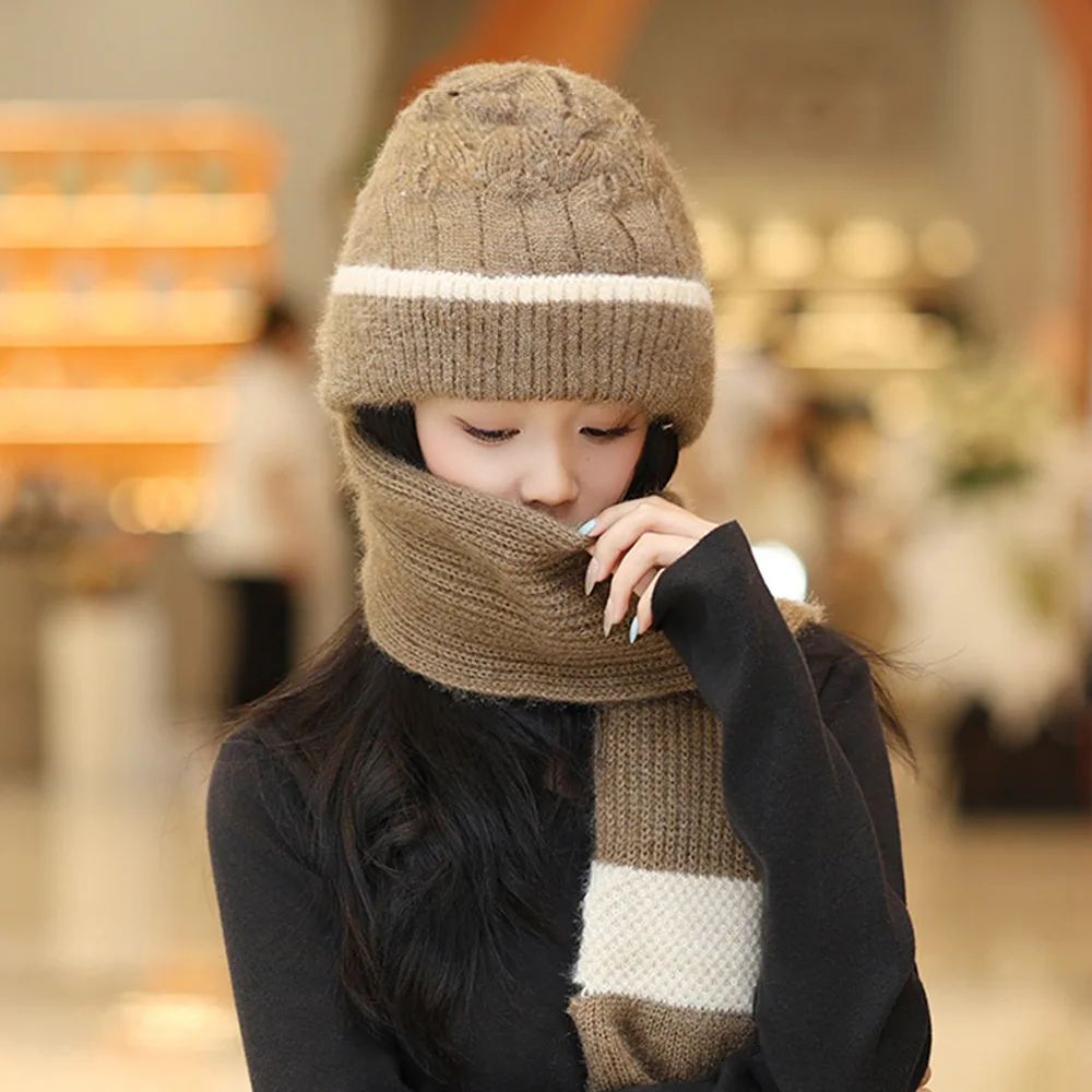 أزياء الشتاء القطيفة قبعة متكاملة وشاح سميكة محبوك سدادات حماية الأذن قبعة عادية يندبروف قبعة صغيرة وشاح ركوب الدراجات