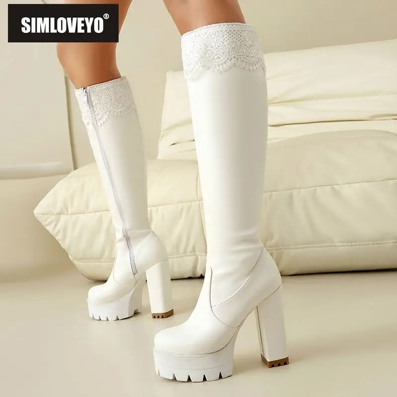 

SIMLOVEYO 2025 стильные женские сапоги до колена на массивном каблуке 11,5 см на платформе 3,5 см на молнии размера плюс 48 49 50 обувь для вечеринок