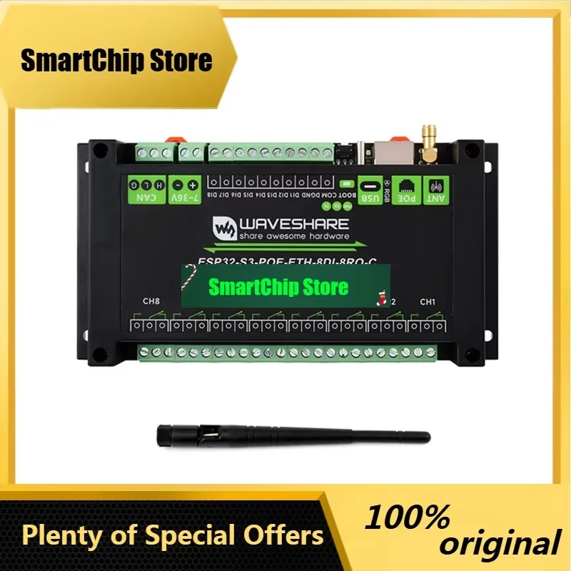 SmCpWaveshare ESP32-S3 Industrial 8CH Wi-Fi Network Relay ETH-8DI-8RO-C Support RS485 Bluetooth Or Wi-Fi Remote Control