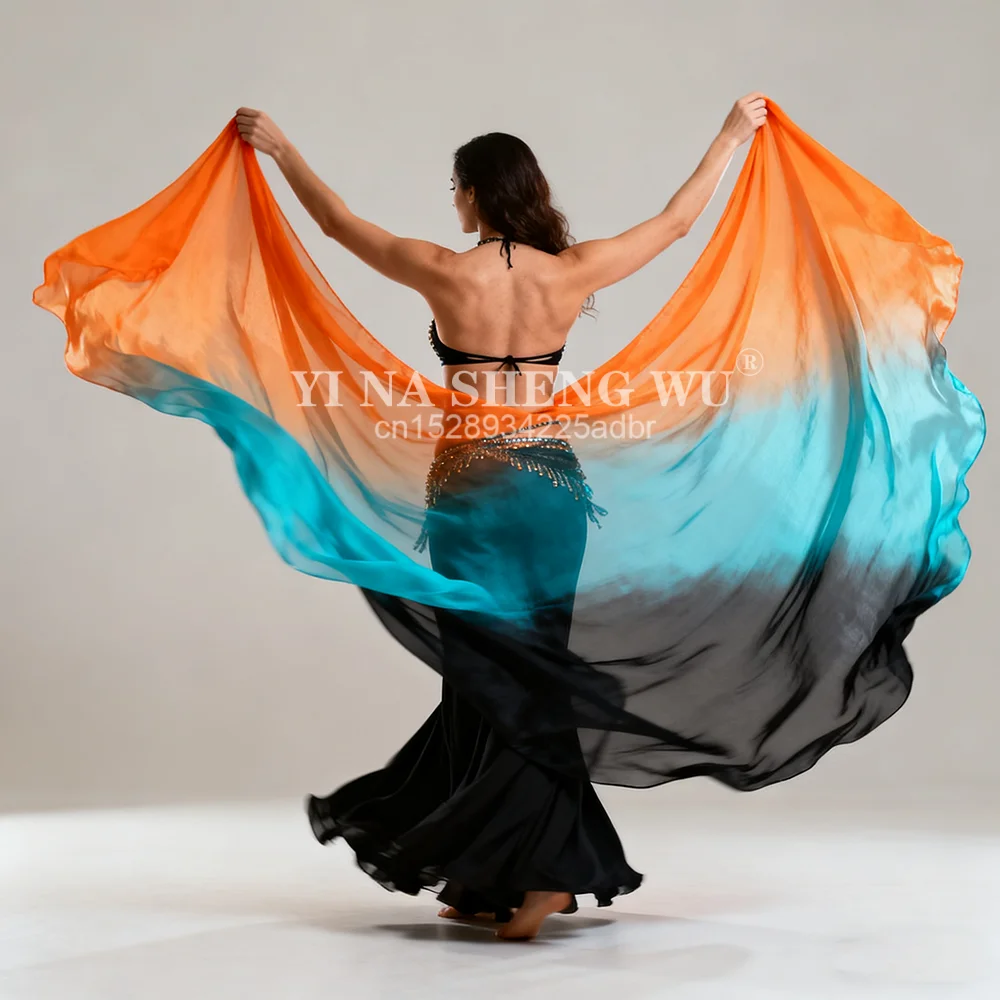 100% seda desempenho dança gradiente cor luz textura véu xales feminino cachecol trajes acessórios véus de dança do ventre