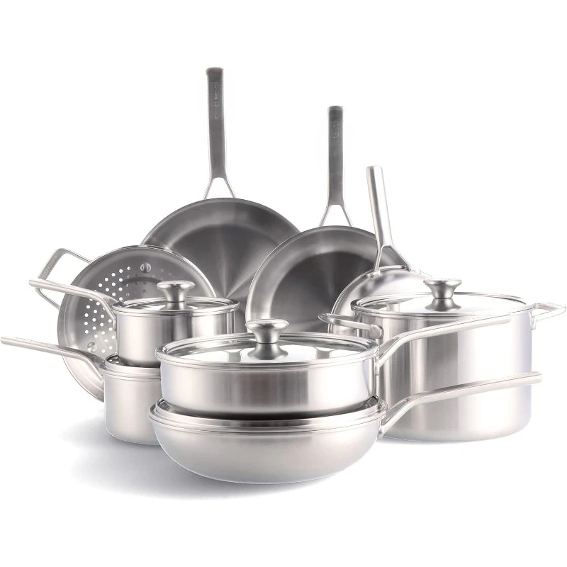 Tri-Ply Stainless Steel 14 Piece Cookware Durable Glass Lids,Induction,Oven&Dishwasher Safe，home.