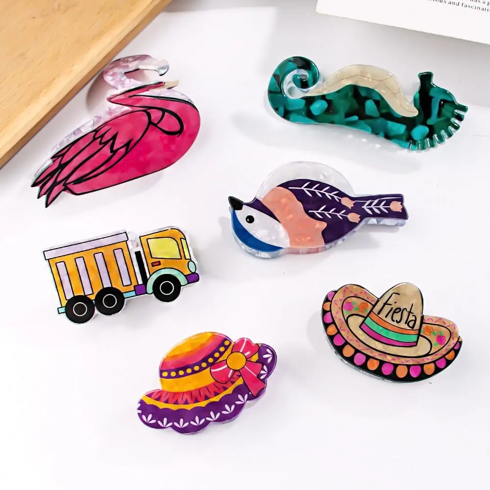 

Animal Hair Claw For Girls Women Hair Accessories Colorful Straw Hat Truck Swan Shark Clip Acrylic Hair Clip