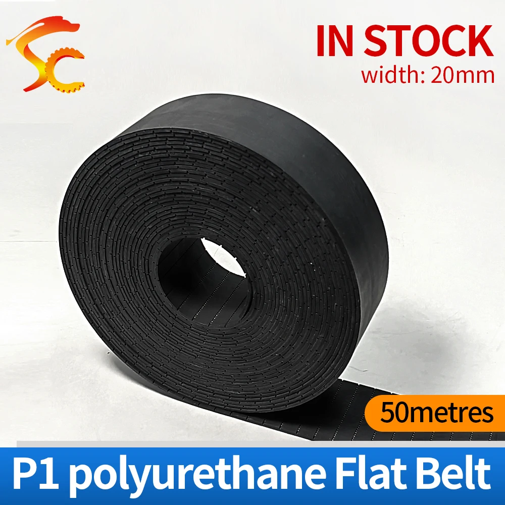 

50Meters P1 20mm Flat Belt Thickness 1mm Width 20mm Black Polyurethane with Steel core for Fitness Equipment