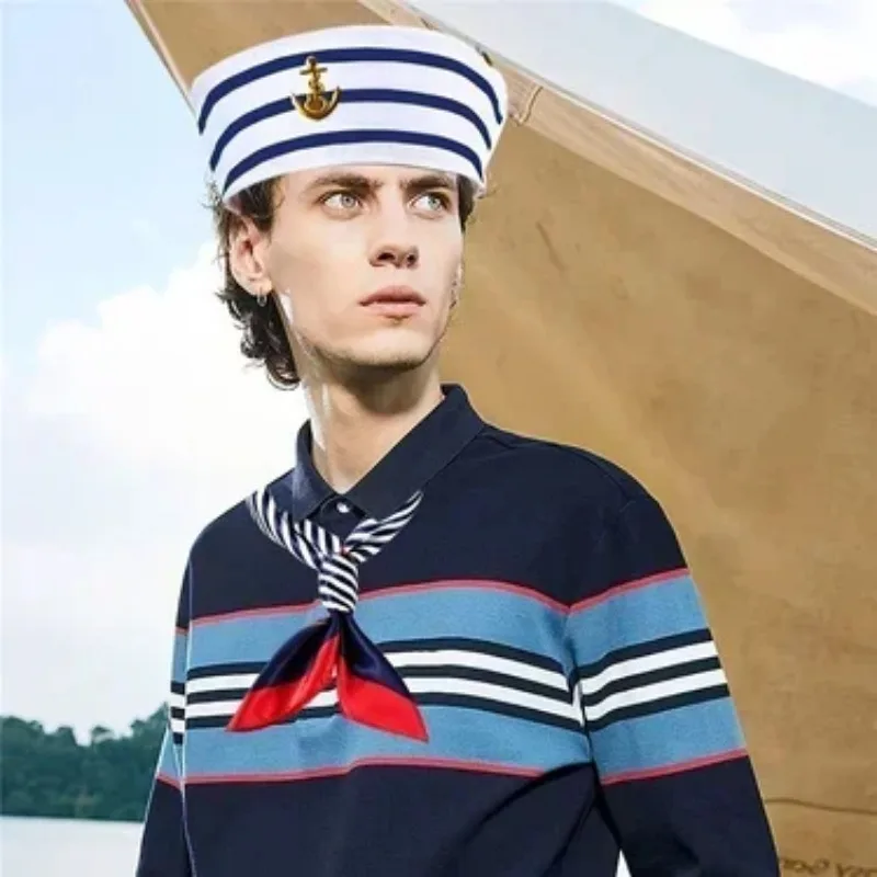 1-teiliges Set Yachtkapitänsmütze Seemannsmütze mit Schal Matrosenmütze Bootskostüm für Herren Damen Kapitäne Verkleidungsparty – Detail 9