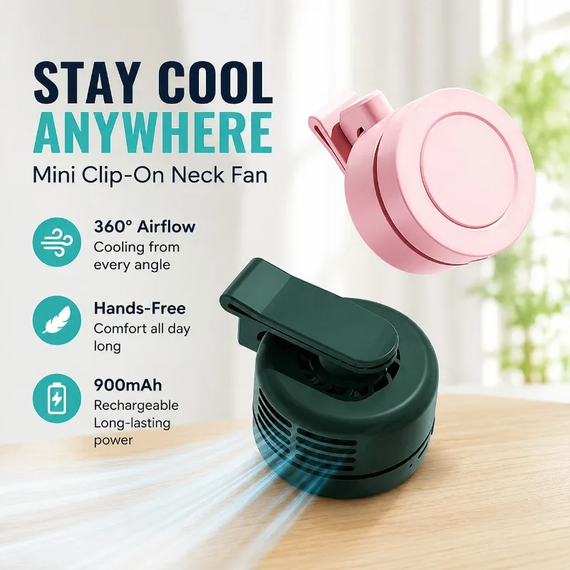 

Clip-on USB Fan Supports Neck and Waist Wearing Runs Quietly with Strong Airflow Sleek Stylish Design Suits Student Dorms