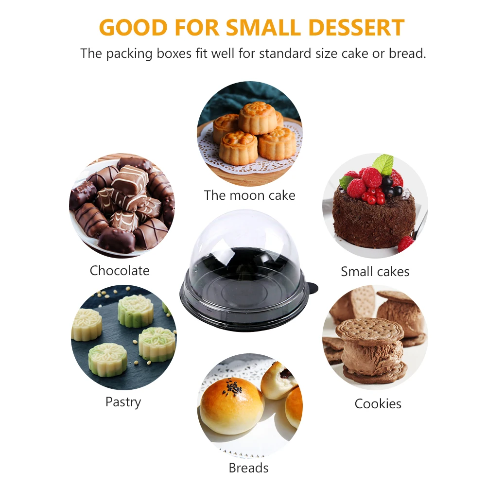 

200 Pcs Blister Box Packaging Cake Carrier Mei Niang Thanksgiving Round Shape Black Bottom