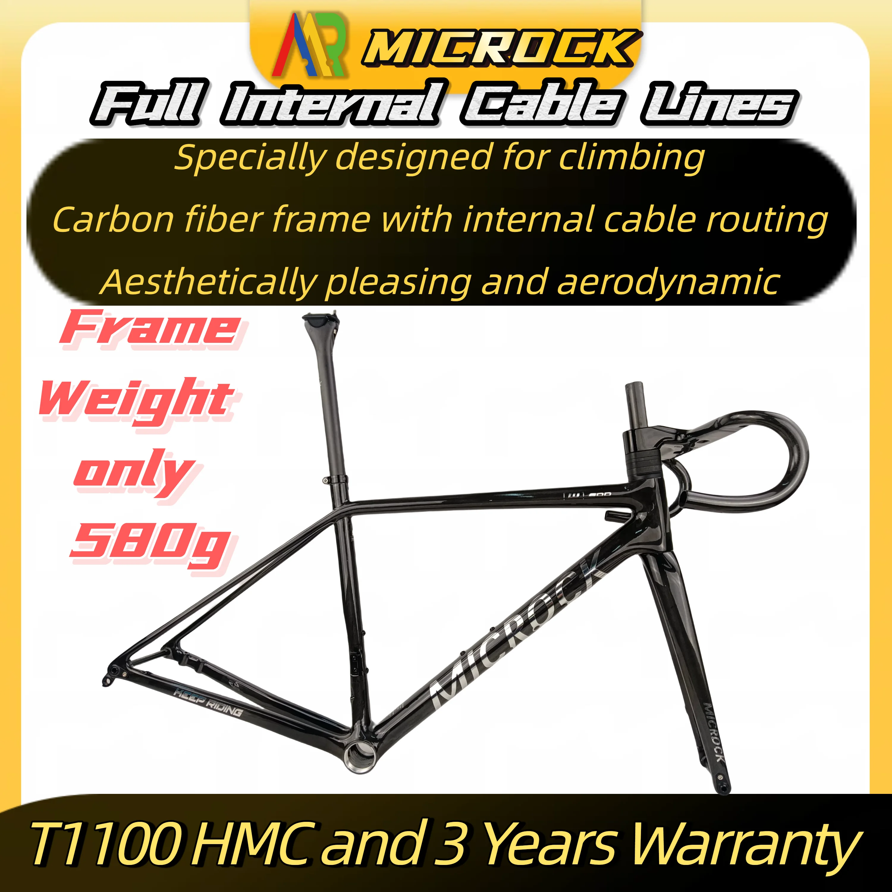 

MICROCK Superlight Ultrlight Full Carbon Fiber T1000 Road Bike Frame Internal Cables Rounts Same To BigRock Aethos only 650g