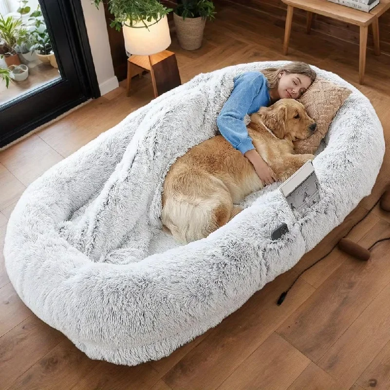 Human Dog Bed, Washable Faux Fur Dog Bed for People Doze Off, Napping Orthopedic Dog Bed, 71''x45''x14'' Size Fits You and Pets