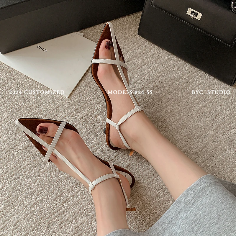 Simple Sandals Women Shoes Narrow Band Sexy Sandals Kitten Heels Ladies Concise Footwear Summer Shoes Pointed Toe