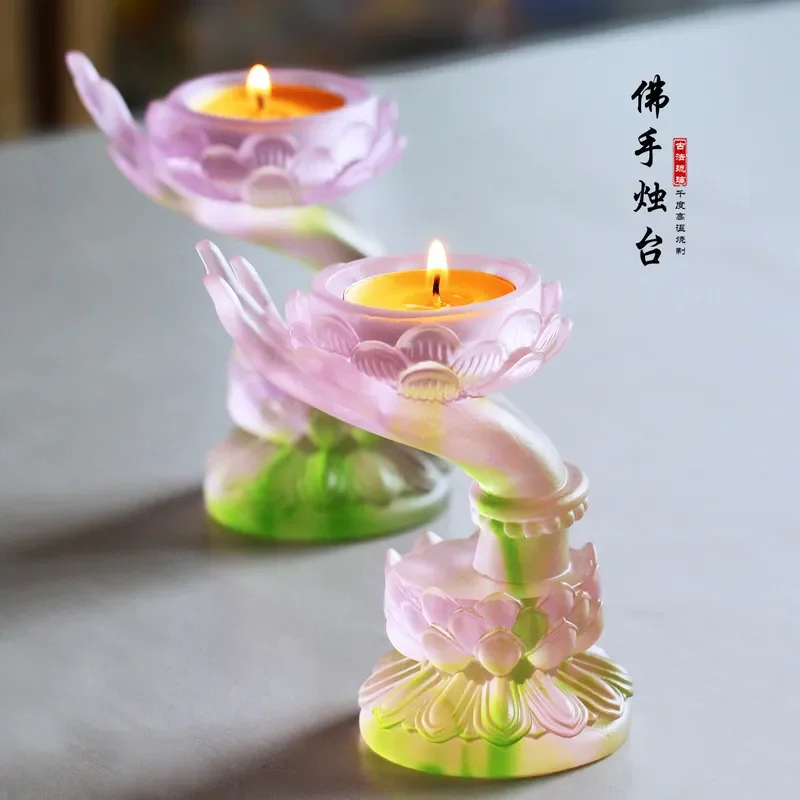 Vintage Glazed Ceramic Lotus Candle Holder for Buddhist Altar Home Decor Butter Lamp Stand Religious Ornament Zen Style