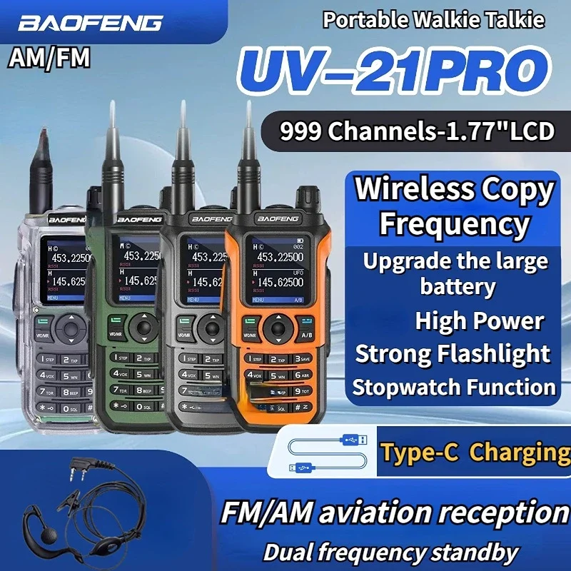 Baofeng UV21 Walkie-Talkie 999 Kanäle USB-Ladefunktion Ferngesteuertes Zwei-Wege-Funkgerät Walkie-Talkie mit Ein-Tasten-Frequenzwiederholung