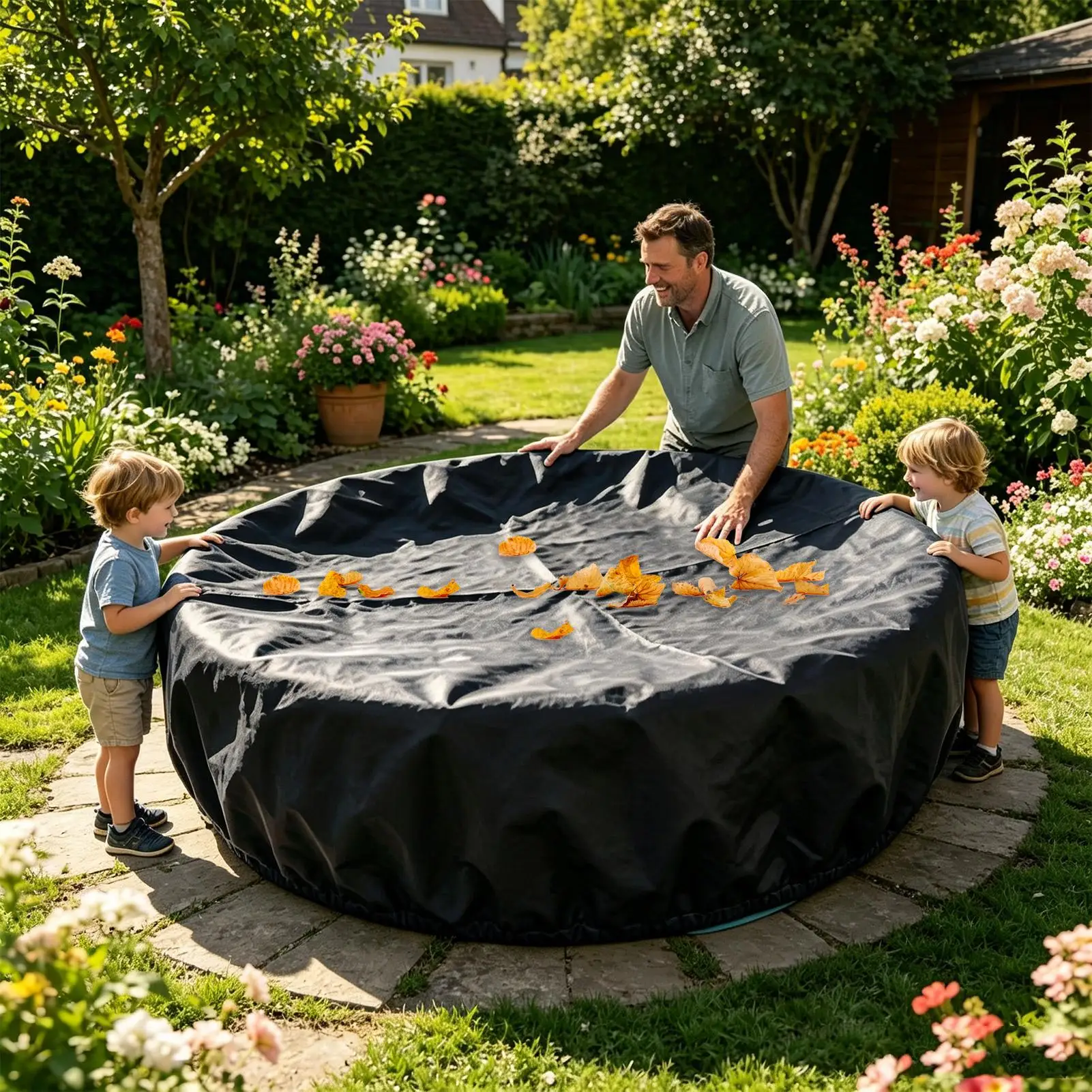 Round Pool Cover Dustproof Tear-Resistant Drawstring Round Pool Cover Protector for Yard Patio Lawn Grassland Porch Courtyard