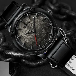 Punk Men's Quartz Movement Watch Cool Wolf Pattern Dial Leather Strap Fashion Wristwatch Gifts for Men and Kids Steampunk Clock