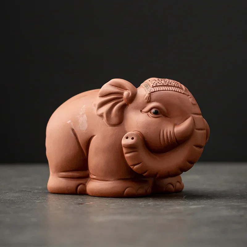 Chinese Purple Clay Tea Pet Good Luck Handmade Elephant Sculpture Crafts Animal Statue Ornaments Tea Figurine Decoration Tea Set