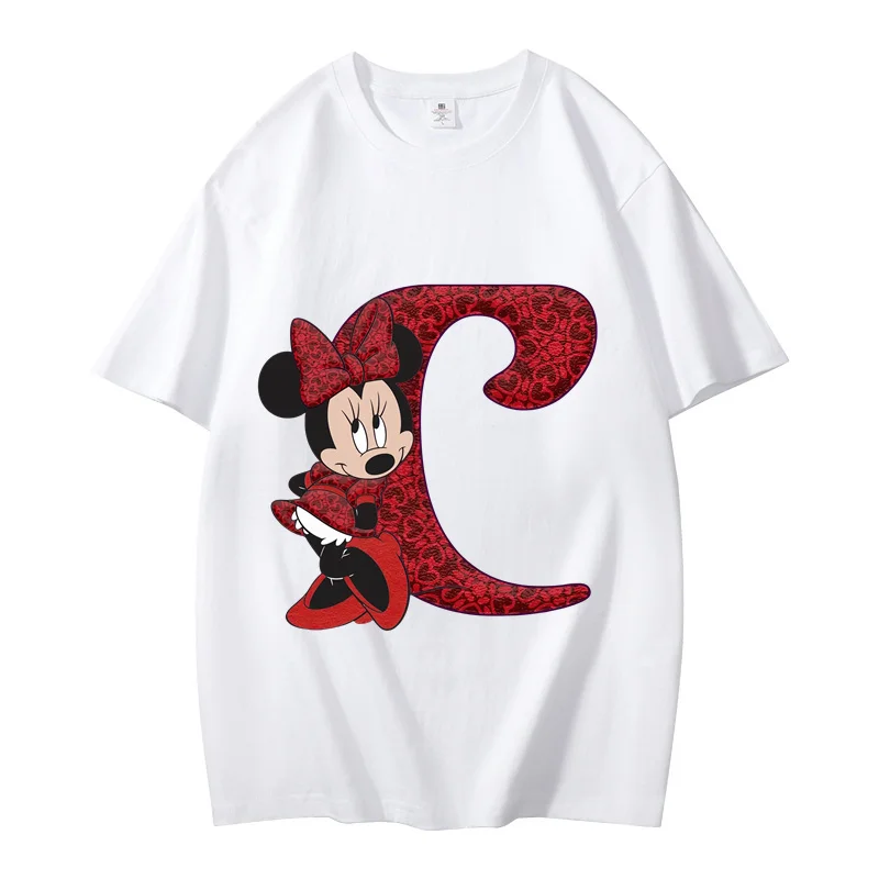 Disney Minnie Letter A B C D Children White T-Shirt Fashion Tee Shirts Cartoons Kid Casual Clothes Girl Boy Harajuku Tops Hot