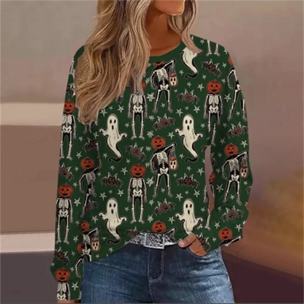 

Women's Halloween Printed Pullover Sweatshirt round Neck Long Sleeve Regular Shoulder Casual Comfortable Streetwear