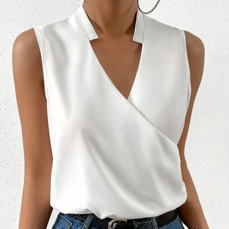 Camisola Fashion V-neck Sleeveless Print Women Tops And Blouses 2023 Summer Casual White Tank Tops Femme Shirt Blusa