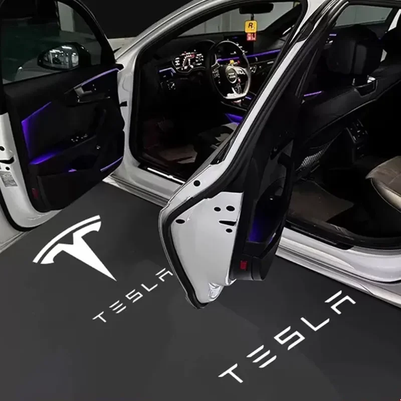 

NEW 2Pcs HD LED Auto Logos Car Door Projector Lamp Welcome Lights For Tesla Model 3 Y X S Courtesy Lamps