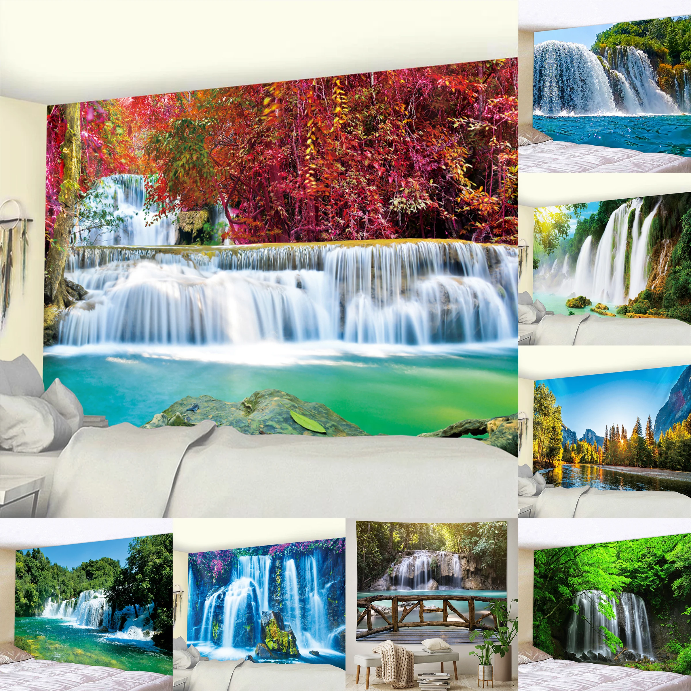 

Forest Waterfall Tapestry Bohemian Wall Papers Home Decor Tapestries Garden Decoration Wall Decoration Cloth Tapestries Tapiz