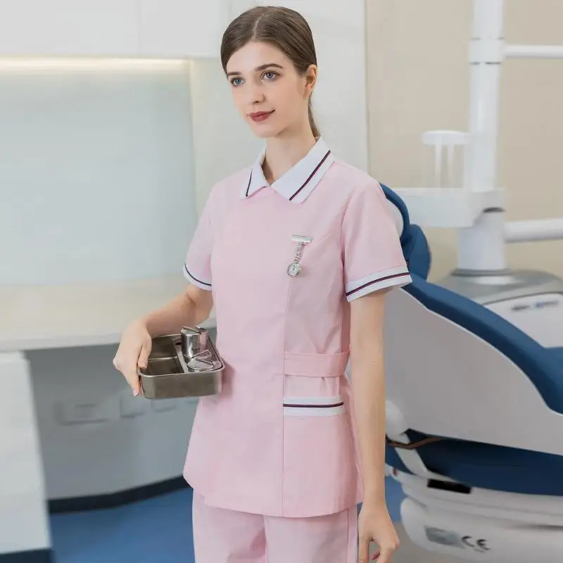 Women Spring Summer Simplicity Nurse Clothing Long Short Sleeved Top Pants Hospital Nurse Working Clothes Split Uniform Set