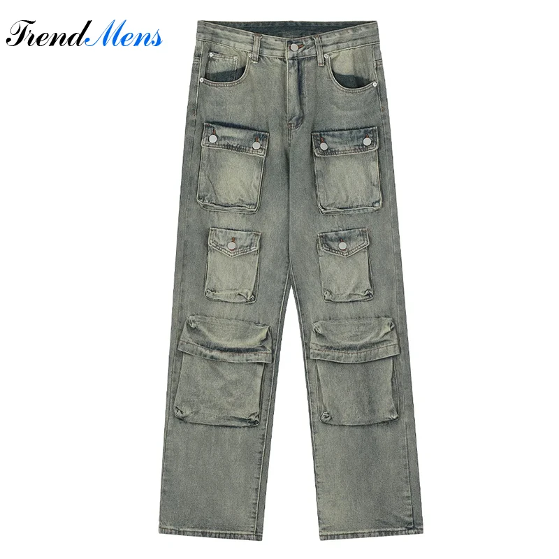 

Jeans for Men Casual Baggy Pants Straight-leg Trousers Patch Pocket Pantalon Homme Streetwear Y2k Ropa Hombre Youthful Vitality