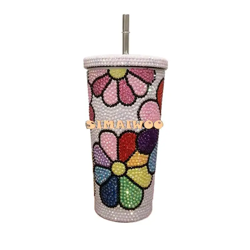 

Crystal Bling-Bling Straw Cup Handcraft Art Diamond Painting Sunflower Designer Cup Mosaic Rhinestone Girl Birthday Gift