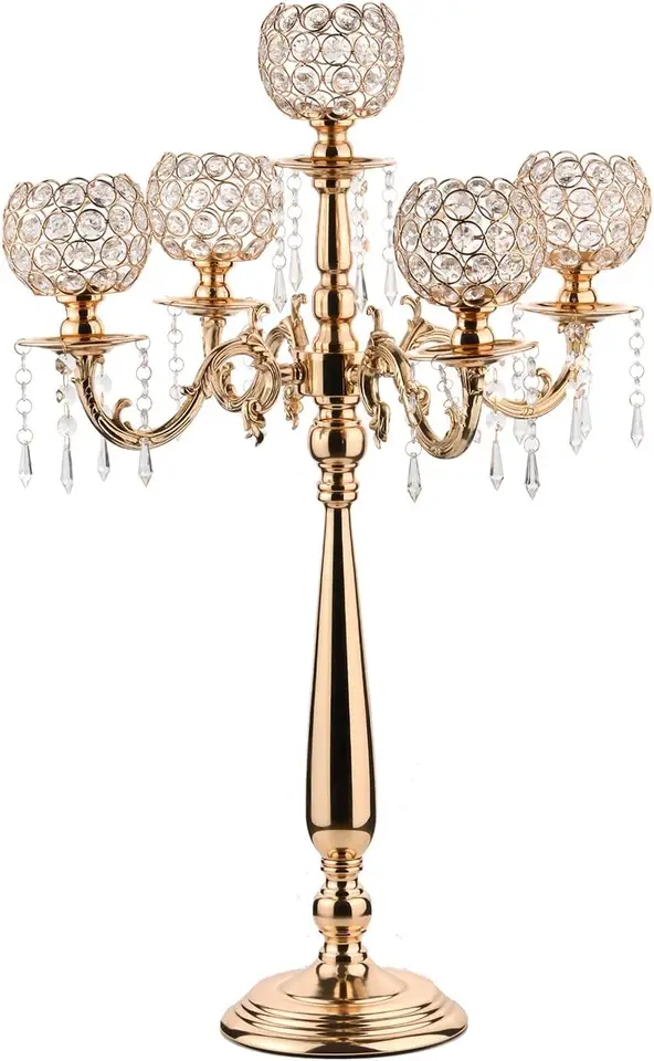 Elegant Gold Crystal Candelabra Candle Holders