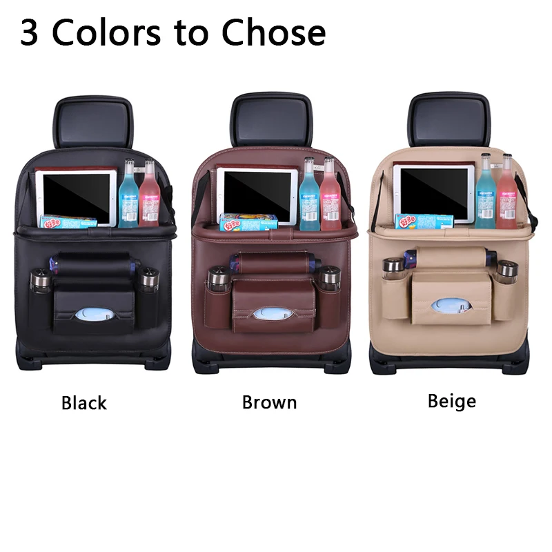 Car Seat Back Organizer Pu Leather Pad Bag Car Storage Organizer Foldable Table Tray Travel Storage Bag Auto Accessories