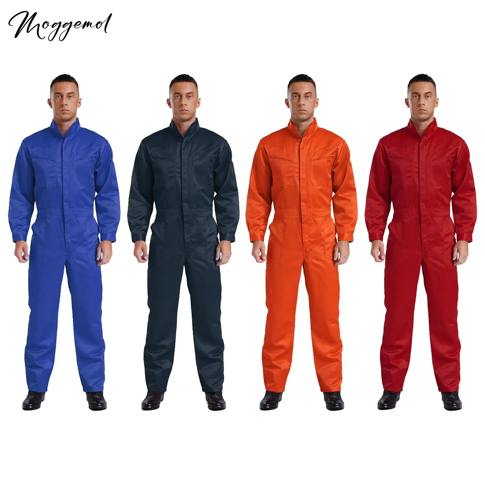 Mens 100% Cotton Overalls Bodysuit Long Sleeve Mechanic Uniform Multiple Pockets Coveralls Jumpsuit Uniforms for Workshop Worker