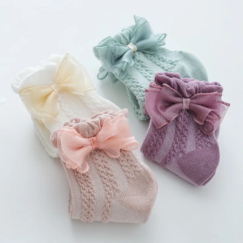 Girls' Socks Spring Autumn Winter Korean Edition Bow Tie Children's Lace Sock Lace Baby Princess Sock Student Baby Socks