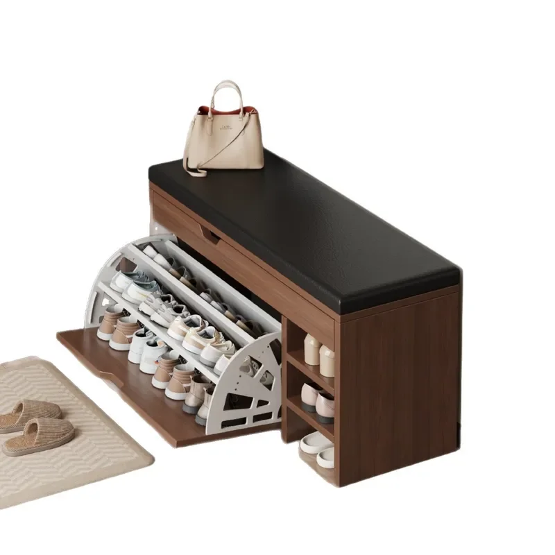 Flip Top Shoe Storage Bench Entryway Ottoman Dustproof Seat Large Capacity Rack for Porch Hallway Low Cabinet Furniture