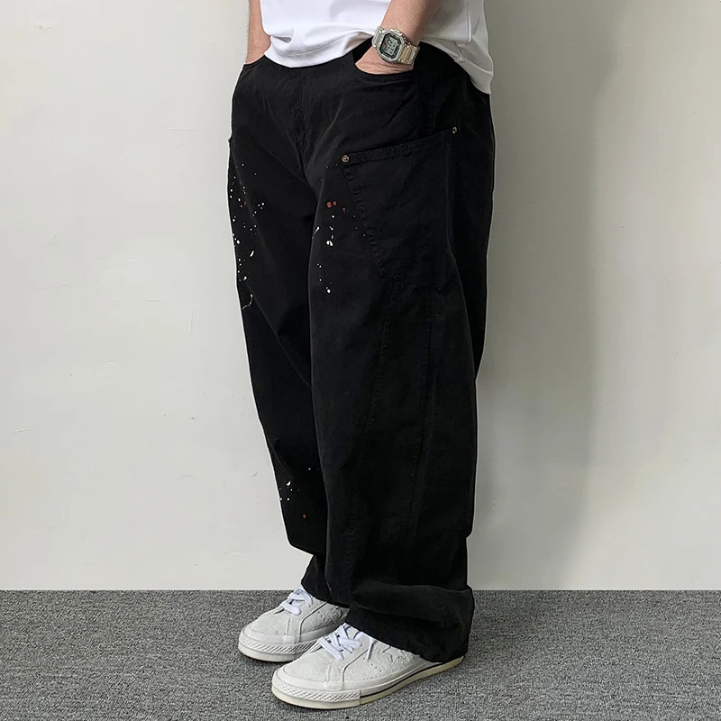 High Quality Cargo Pants Men Japanese Streetwear Paint Point Casual Pants Plus Size Vintage Trousers Harajuku Baggy Joggers Male