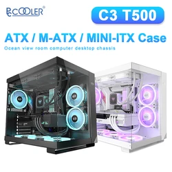 Pccooler C3 T500 ATX Computer Desktop Case Compatible 360 Water Cooling M-ATX MINI-ITX Seaview Room PC Case Type-C interface