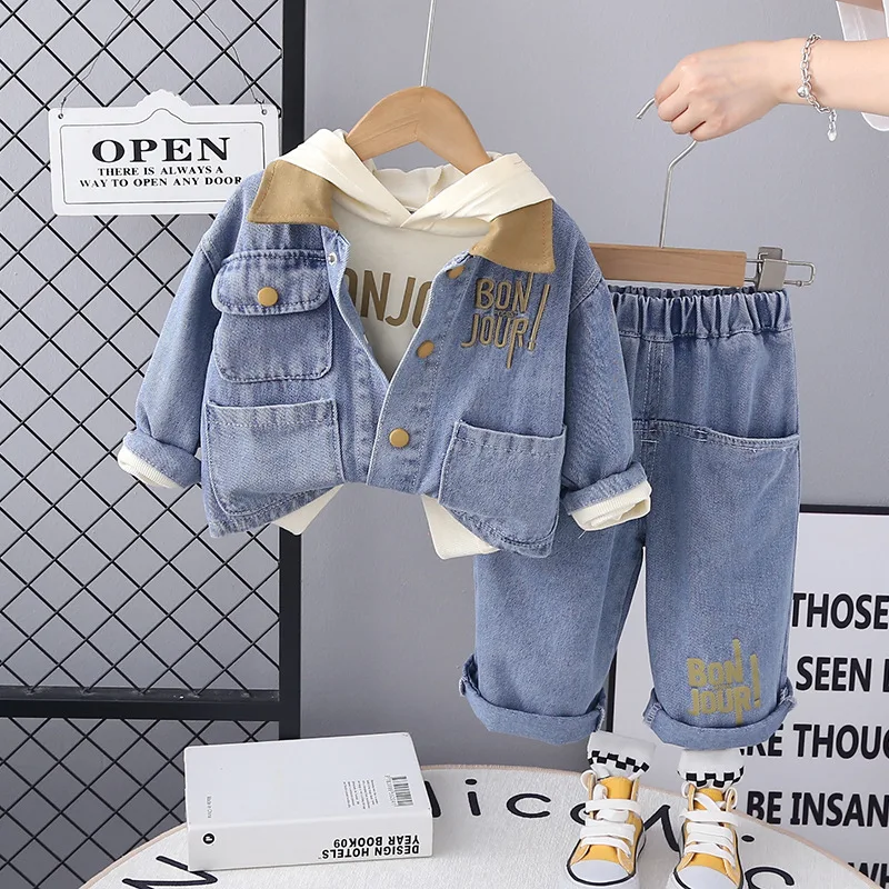

Fashion Boys Denim Clothes Sets 3 Pieces Toddler Kids Sweatshirt + Jean Jacket + Trousers Children's Oufits