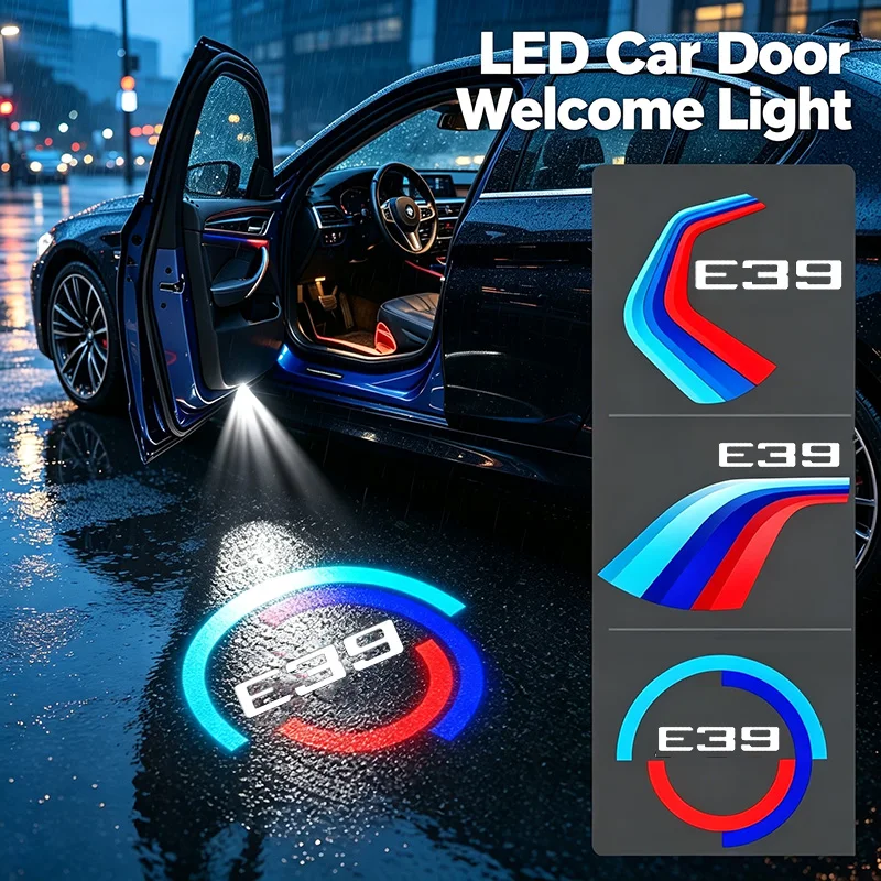 2Pcs Led Car Door Ghost Shadow Welcome Light Decal Projector Lamp Emblem for BMW 5 Series E39 1999‑2006 Accessories