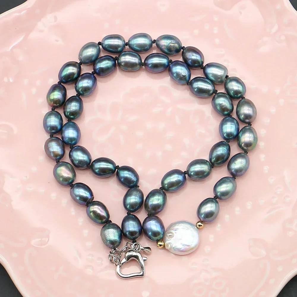 Creative Natural Freshwater Iridescent Green Round White Straight-Hole Pearl Light Luxury Necklace 43cm Jewelry Accessories